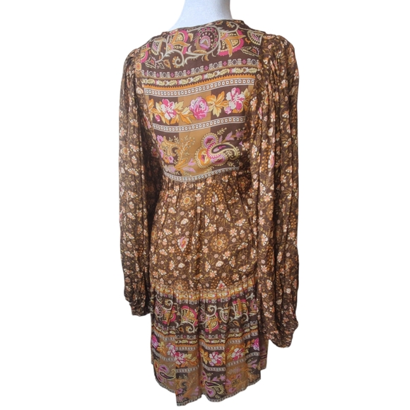 SPELL | Madame Peacock Boho Mini Dress - Coffee - Picture 4 of 7